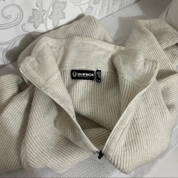 SunIce Ecru Ribbed Mock Neck Zip Up Sweater - Picture 10 of 11